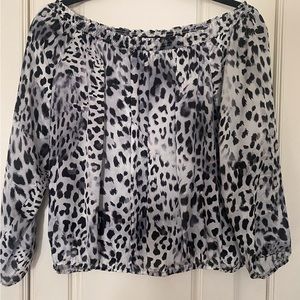 Silk leopard blouse. Can be worn in or off the shoulder